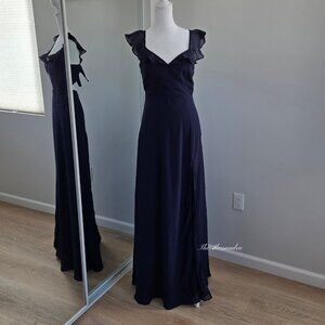 Lulus Navy Ruffled Tie Back Maxi Dress Small New With Tags $99 Sweetest Entrance